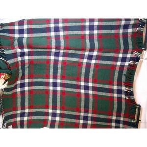 Vintage Troy Robe Wool Fringe Blanket Plaid‎ Green Red Blue Tartan Stadium Throw